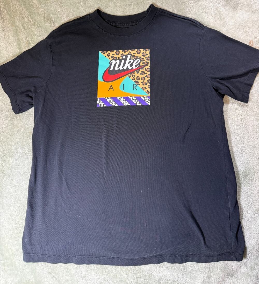 Nike Sportswear Air Loom T-Shirt Womens Medium Black Cheetah Print Loose Fit
